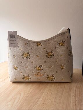 LAUREL SHOULDER BAG COACH Cream Pebbled Leather Shoulder Bag with Yellow Floral